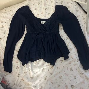 Hollister long sleeve babydoll top navy blue women’s Xs